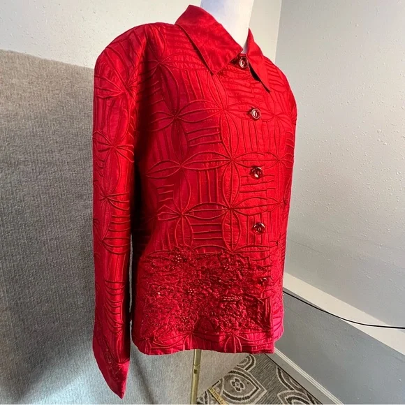 Anage Silk Red Embroidered Dress Jacket Women’s Size XL - Picture 8 of 14